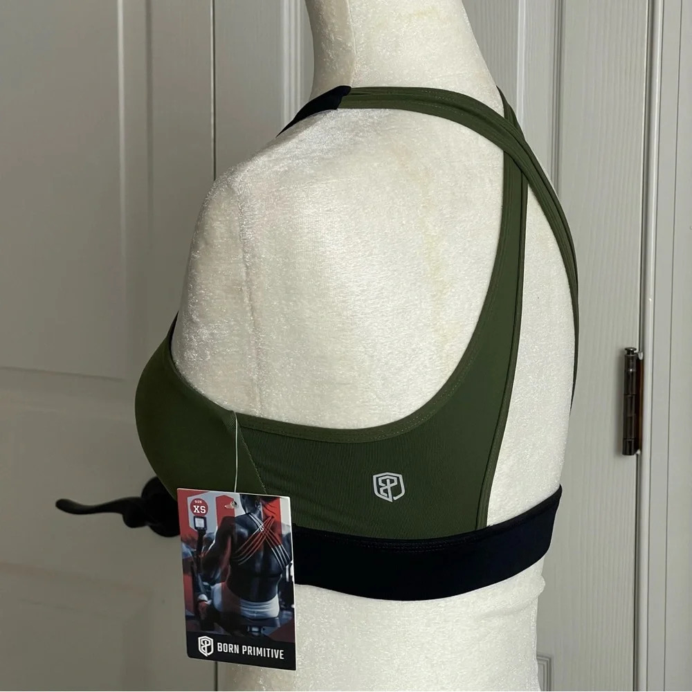 NWT Born Primitive Movement High Neck Sports Bra Green & Black Size XS - Picture 5 of 9